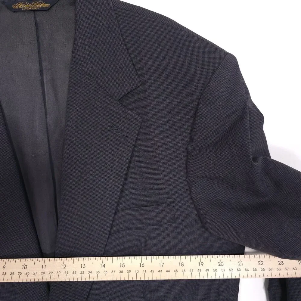 BROOKS BROTHERS 100% Wool‎ Blazer Sport Coat Navy Check Men’s 42R USA MADE ACTWU